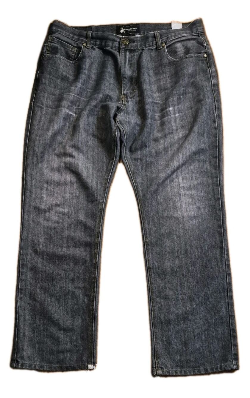 Beverly Hills Polo Club Men's 38X31 (Actual) Distressed Light Black Denim Jeans